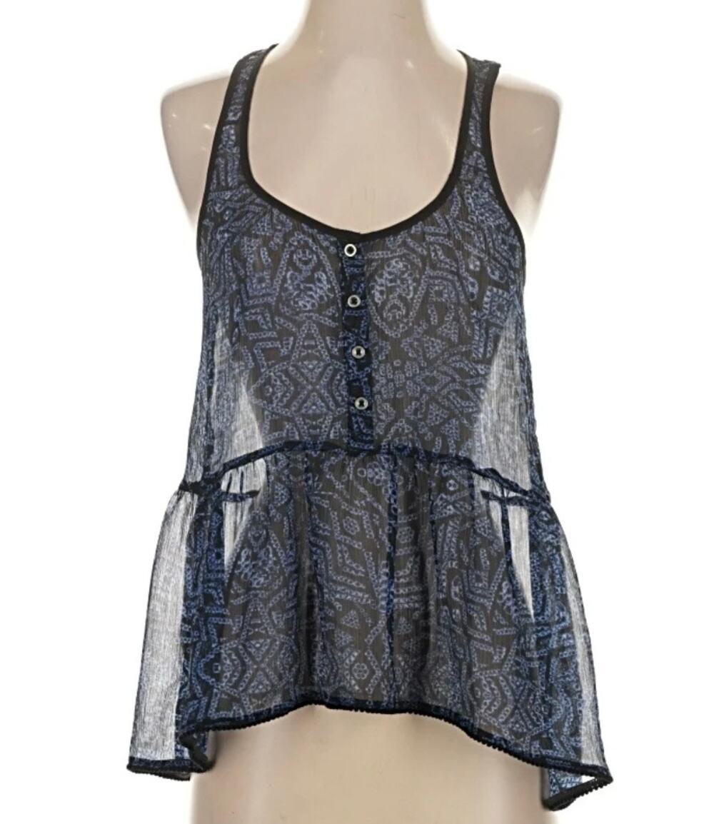 Ecote urban outfitters sheer tank top peplum ruffle racerback boho indie S